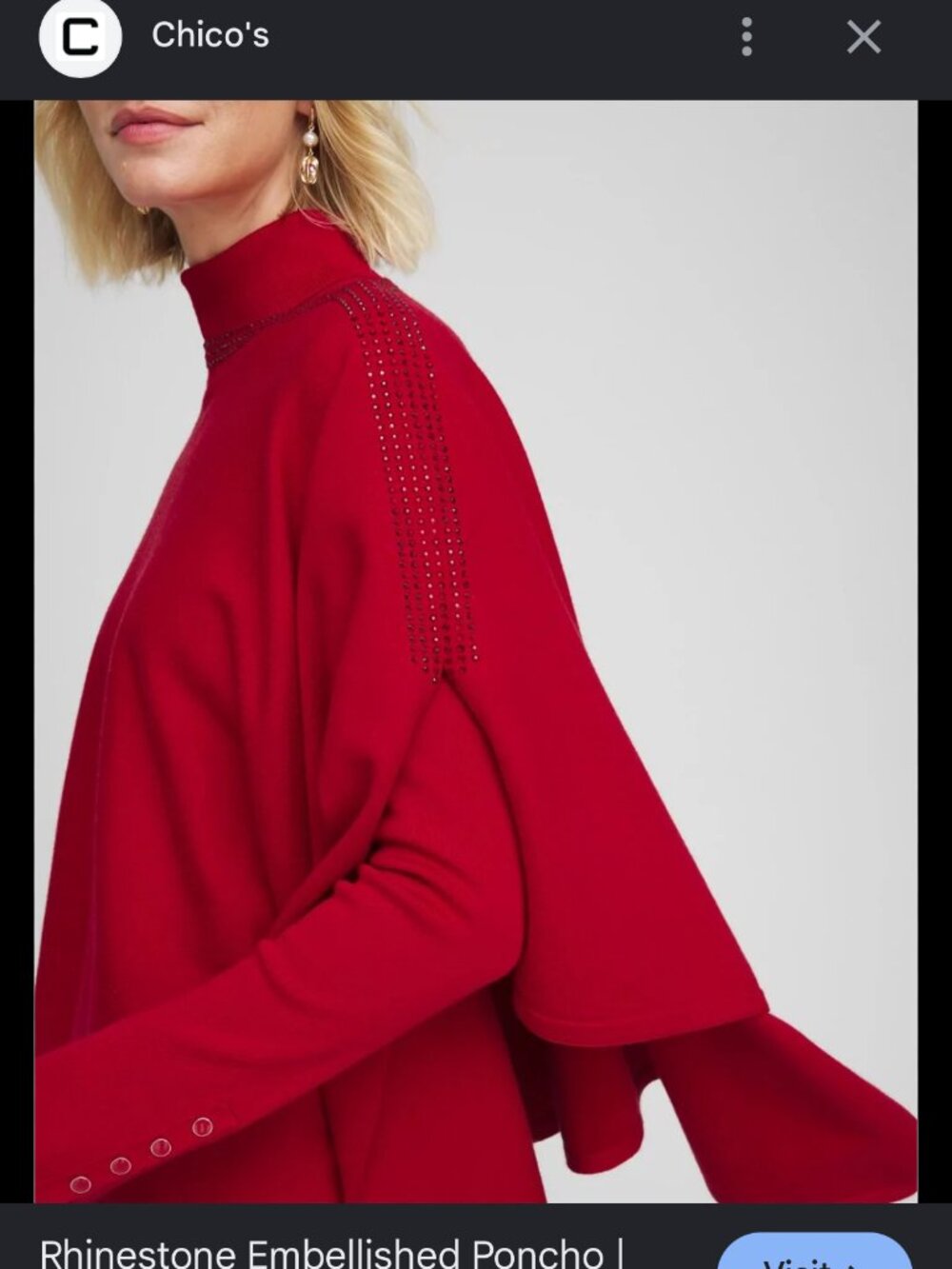 new CHICO'S rhinestone embellished cashmere blend sweater poncho one size